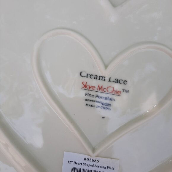EUC Sky Mcghie Creamy Lace Heart Plate Platter 12" Fine Porcelain White STUNNING - Picture 6 of 7
